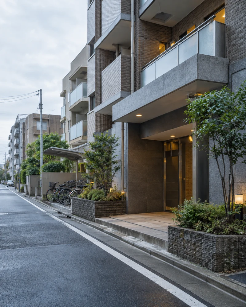 落ち着いた街並みに佇む都市部のマンション